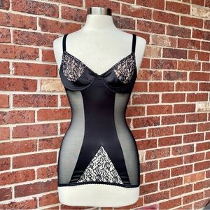 Victoria’s Secret Black Satin & Mesh Corset Garter Belt Size 34B Sexy Lingerie